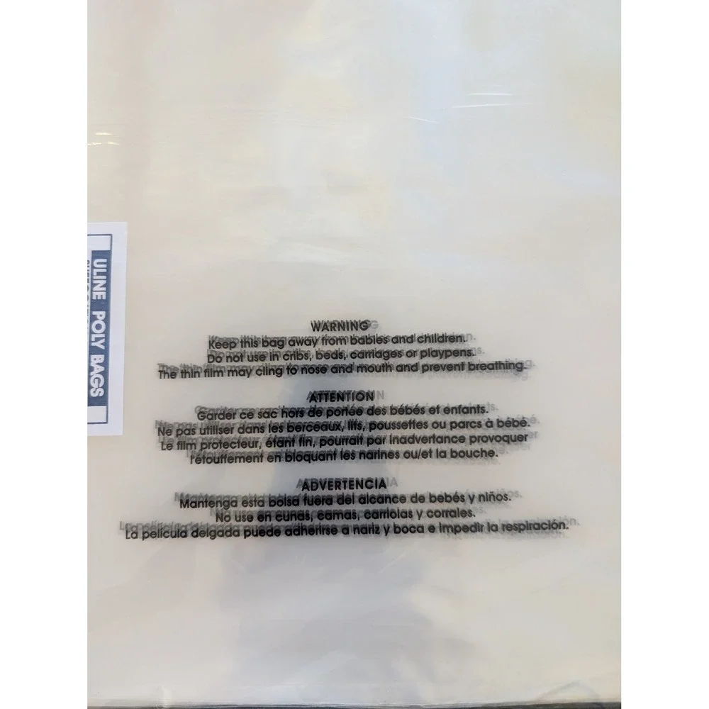 Uline S-12359 9x12 2 Mil Clear Poly Bags with Suffocation Warning Qty 100 NEW